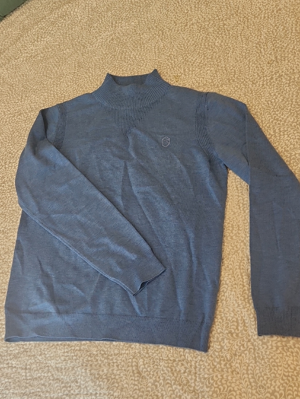 Women's Blue Samshield Turtleneck Sweater with Subtle Emblem
